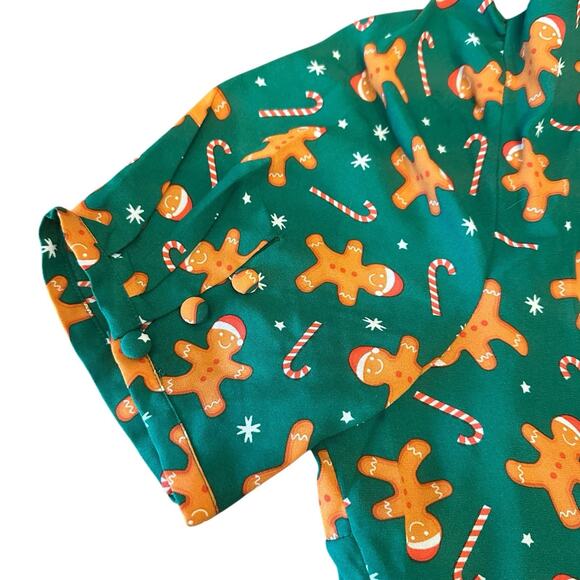 ModCloth Plus Size 16W Gingerbread Candy Cane Print Peter Pan Collar Green Dress - Picture 3 of 11